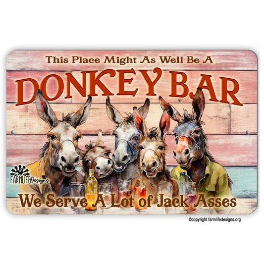 Donkey Bar Sign - donkeys drinking cocktails - Funny Man Cave Sign