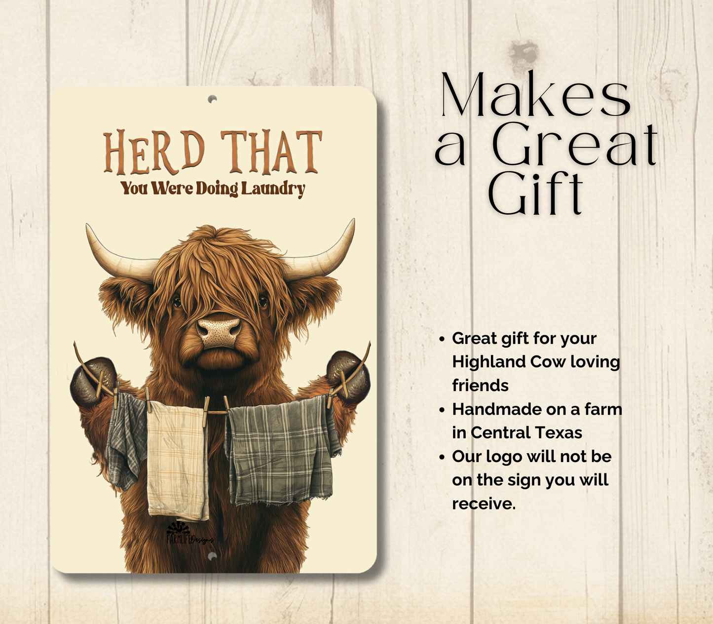 Highland Cow Herd That You Doing Laundry Sign Funny Fluffy Cow metal tin 2 sizes