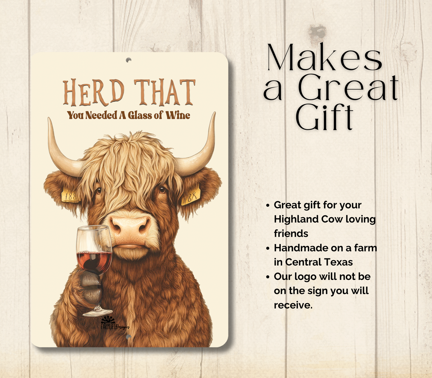 Highland Cow Herd That You Needed a Glass of Wine Funny Fluffy Cow metal tin 2 sizes