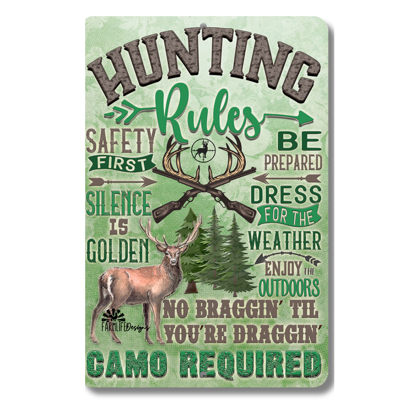 Hunting Rules, hunter sayings gift 8x12 aluminum