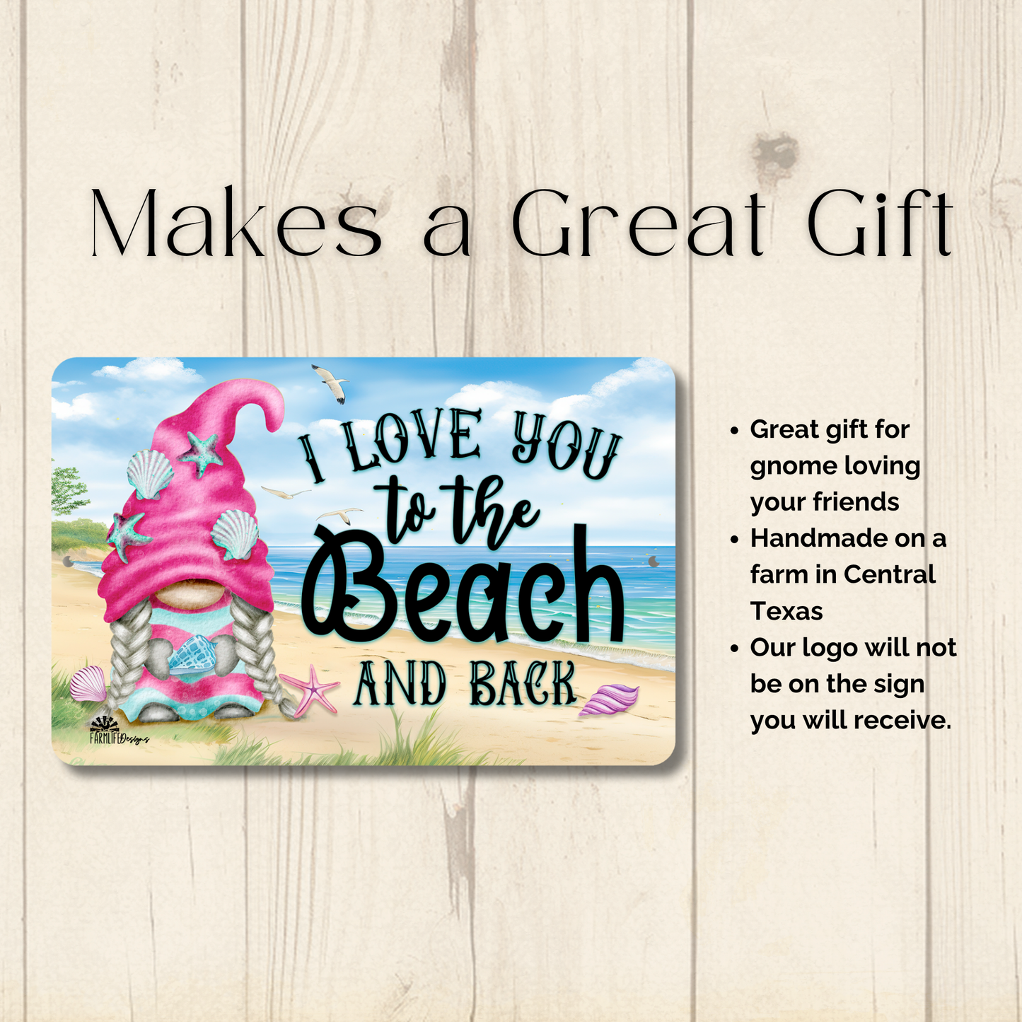 Gnome Sign Love You to the Beach and Back metal tin wall art gift