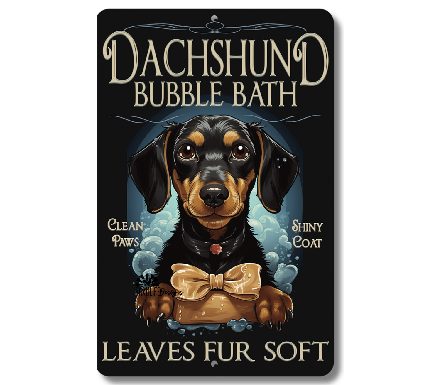 Dachshund Bubble Bath Sign, dog in bathtub bathroom decor