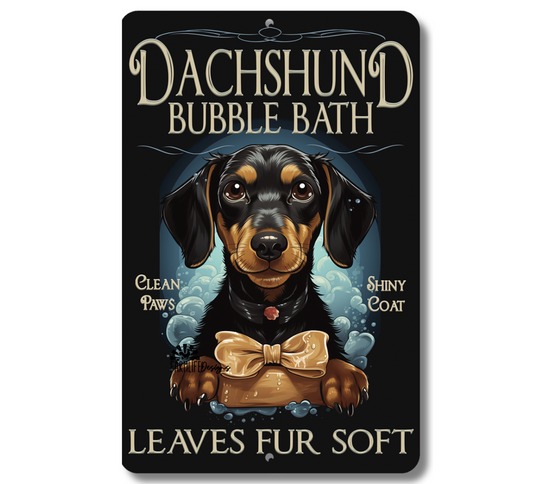 Dachshund Bubble Bath Sign, dog in bathtub bathroom decor