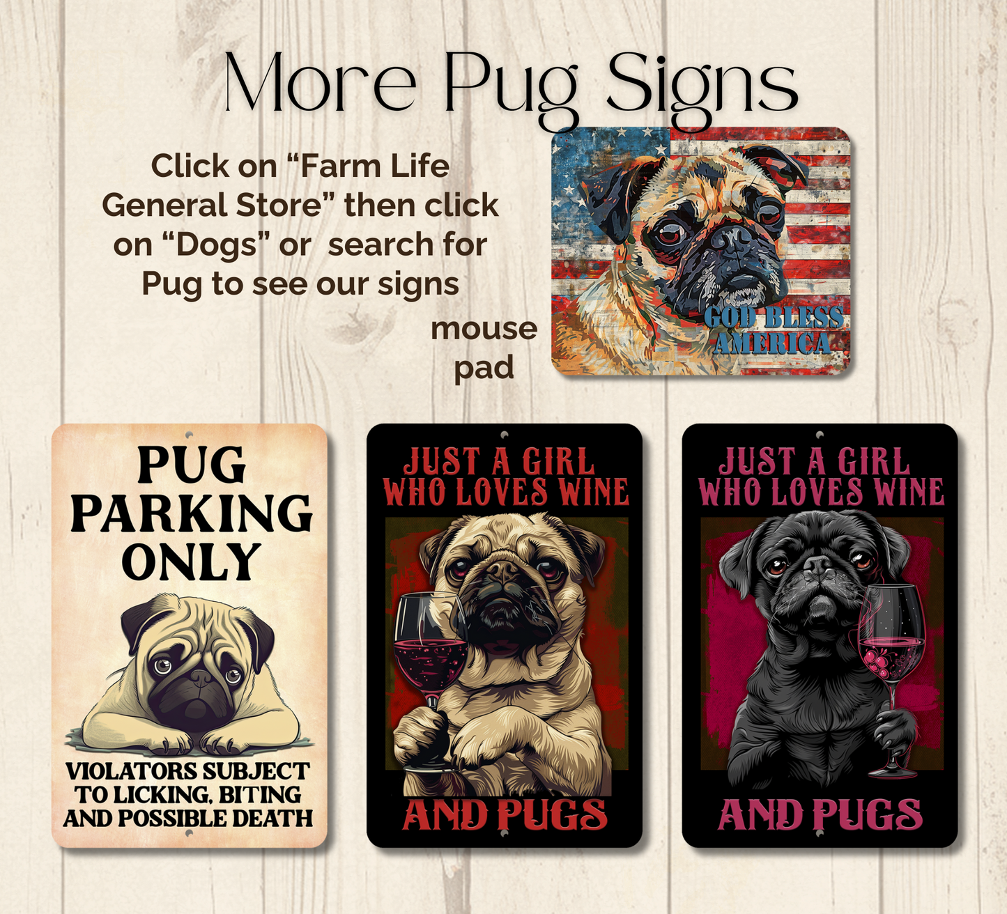 Pug Sign Nope Not Today Funny Lazy Dog metal tin indoor outdoor