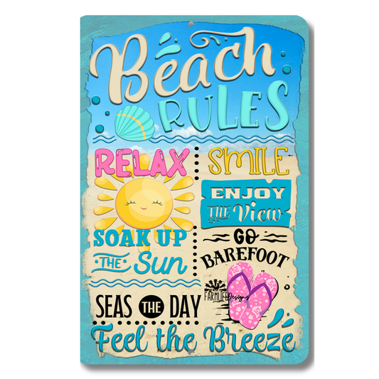 Beach Rules, ocean sayings 8x12 aluminum