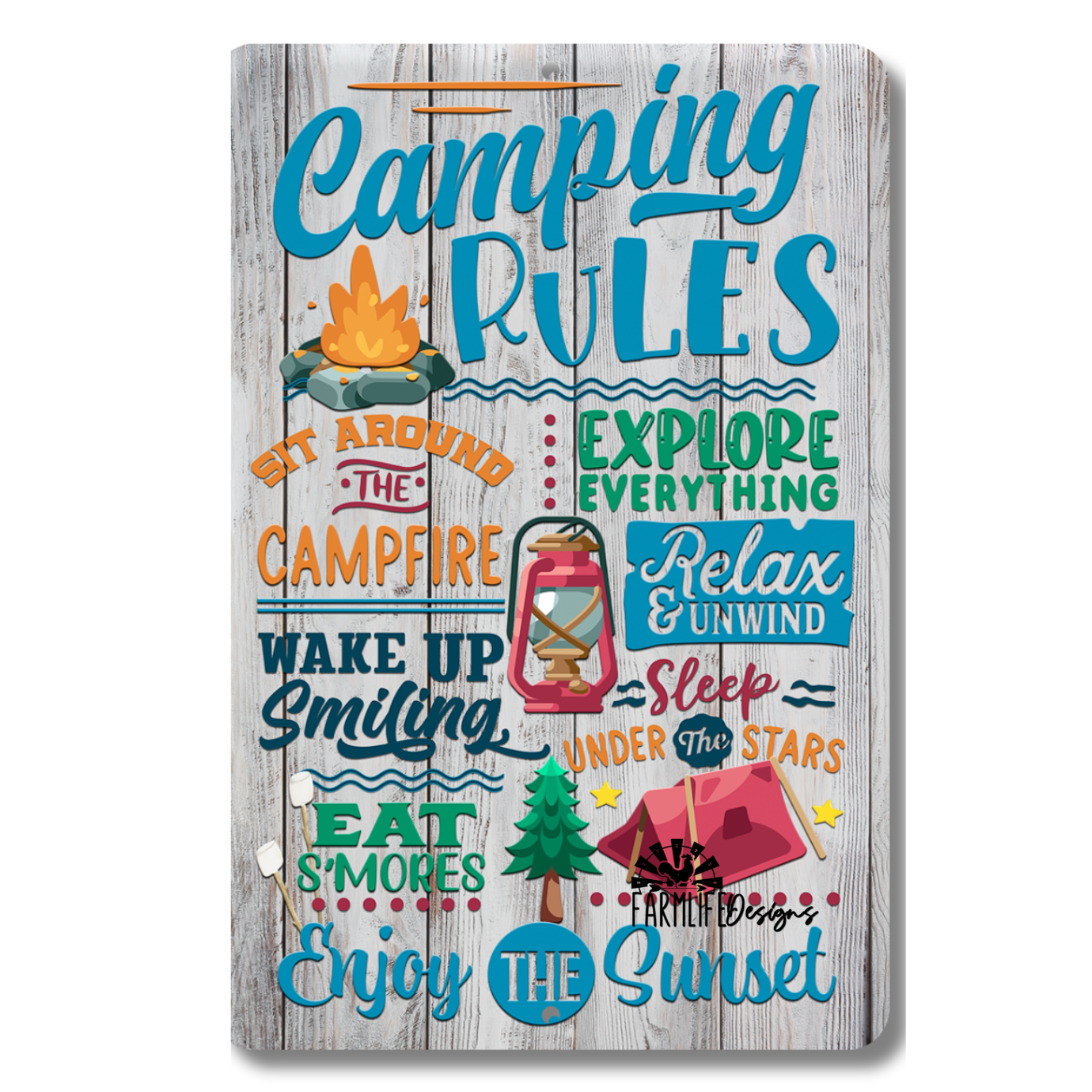 Camping Rules, camping sayings 8x12 aluminum