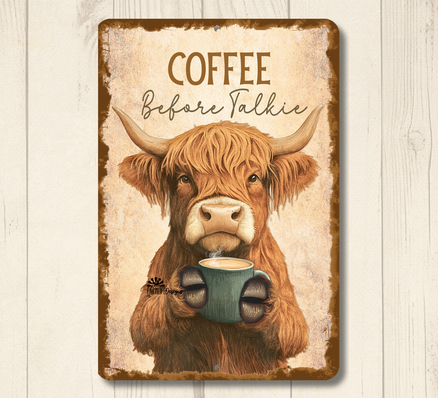 Highland Cow Coffee Bar Sign Coffee Before Talkie fluffy cows metal tin 2 sizes