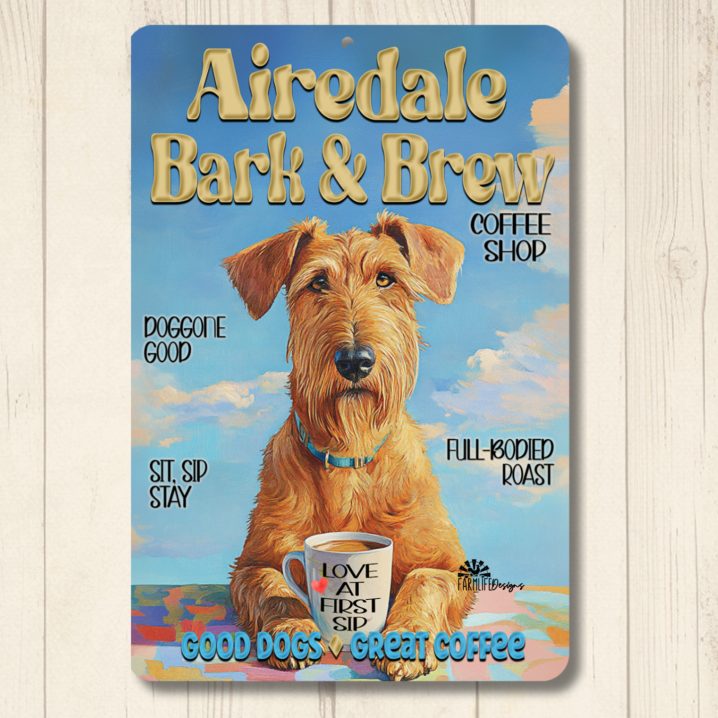 Airedale Coffee Bar Sign Bark and Brew Dog Metal Tin