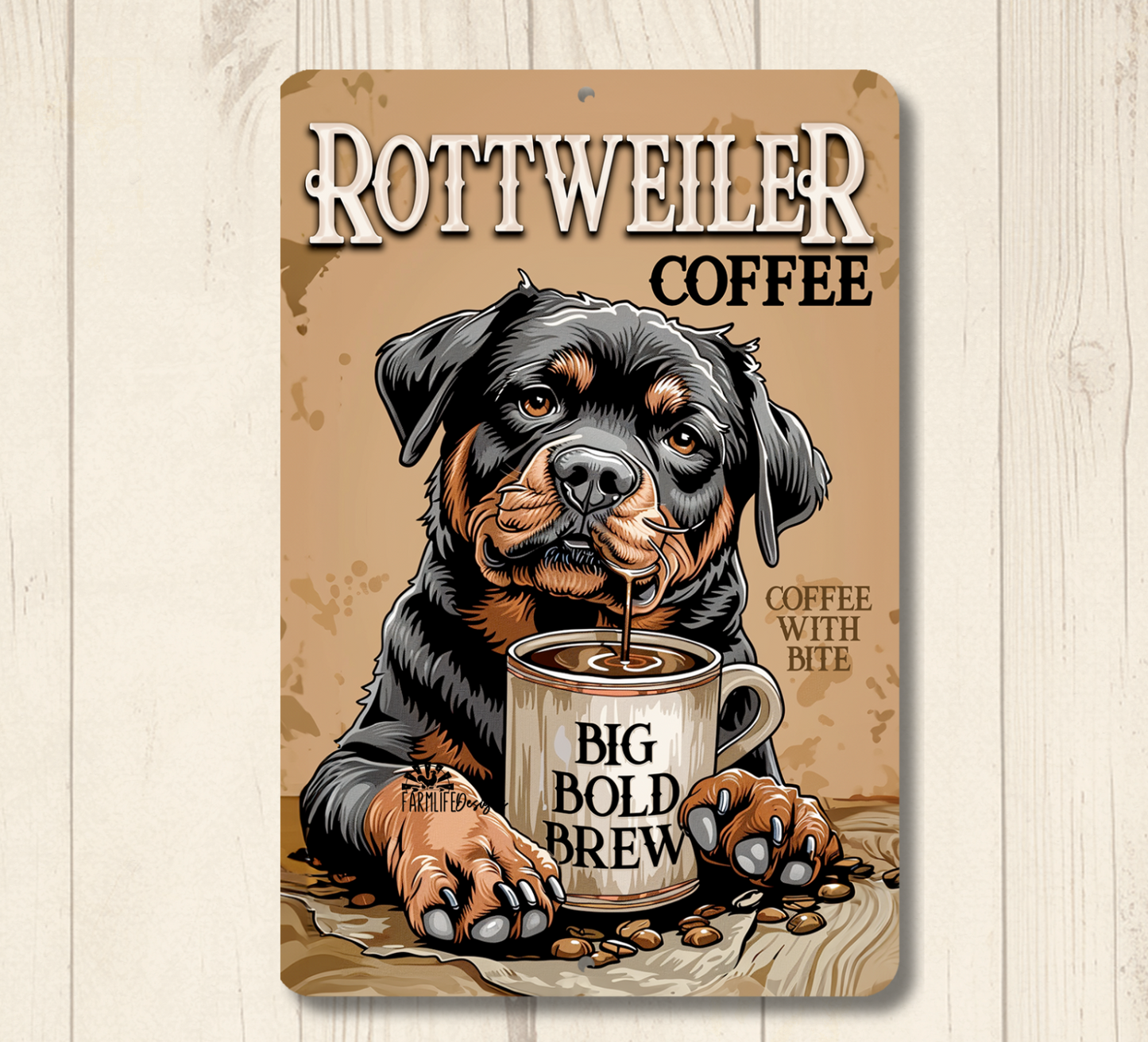 Rottweiler Coffee Bar Sign Dog Metal Tin