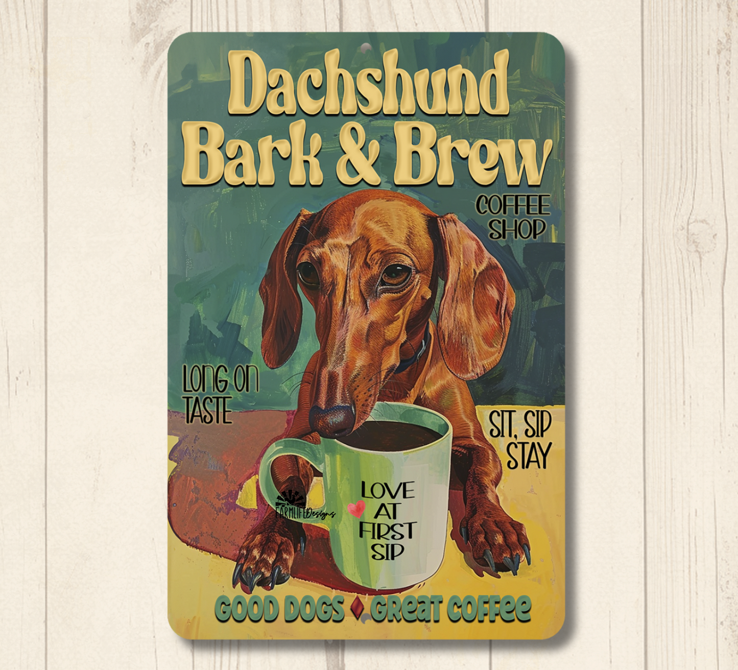 Dachshund Coffee Bar Sign Bark and Brew Dog Metal Tin