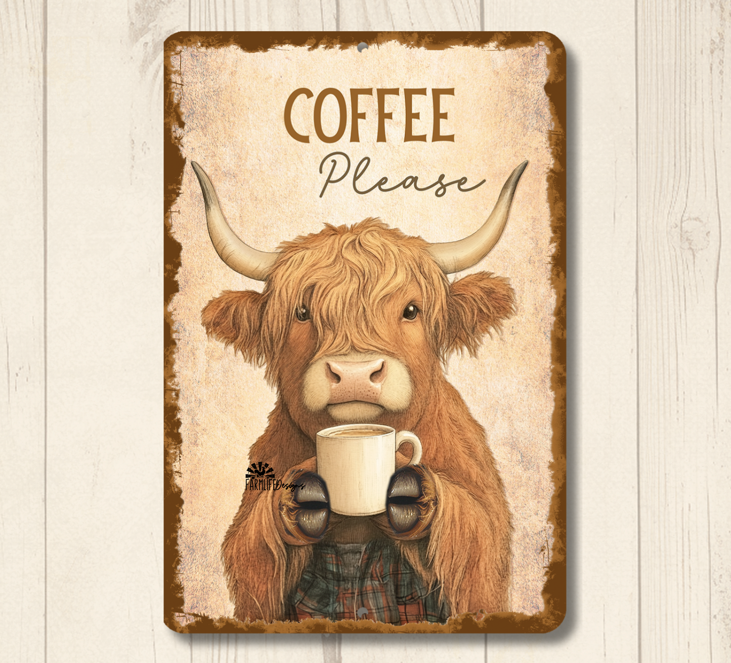 Highland Cow Coffee Bar Sign Coffee Please fluffy cows metal tin 2 sizes