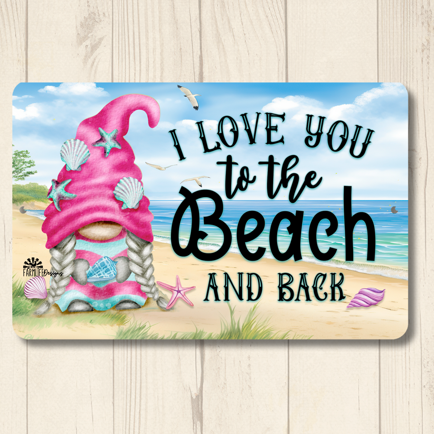 Gnome Sign Love You to the Beach and Back metal tin wall art gift