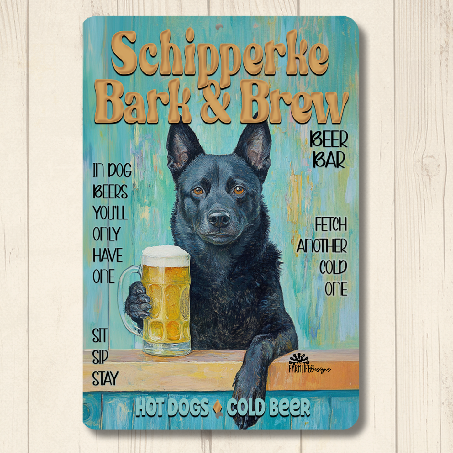 Schipperke Beer Bar Sign Bark and Brew Dog Metal Tin