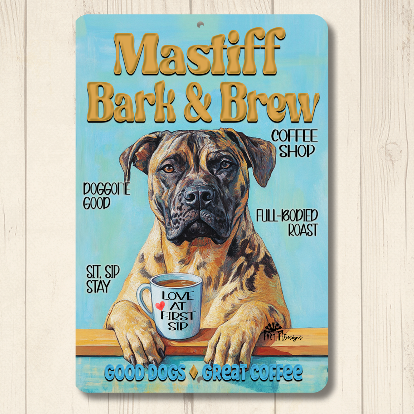 Mastiff Coffee Bar Sign Bark and Brew Dog Metal Tin