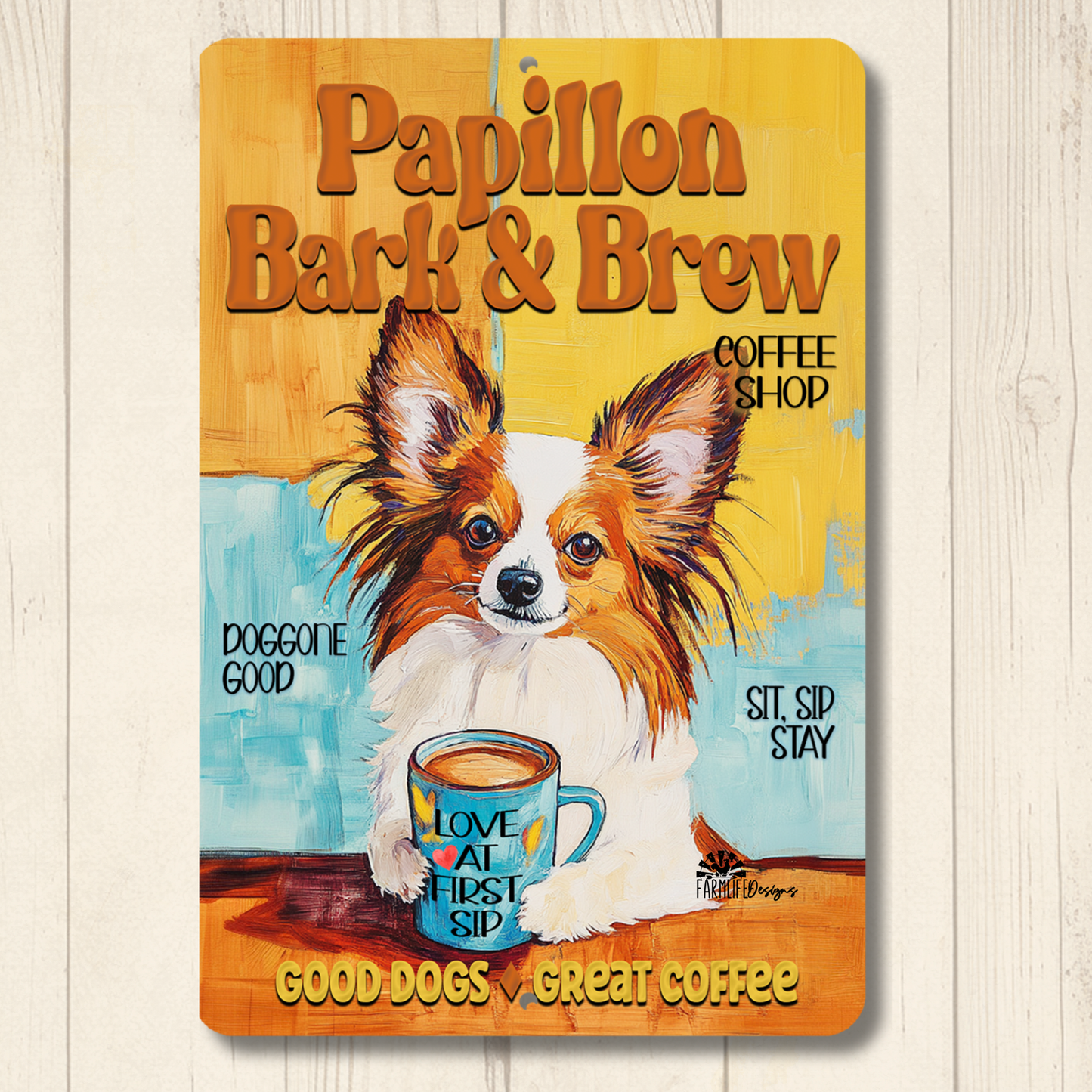 Papillon Coffee Bar Sign Bark and Brew Dog Metal Tin
