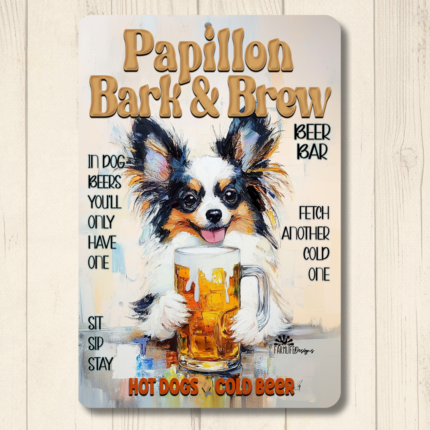 Papillon Beer Bar Sign Bark and Brew Dog Metal Tin
