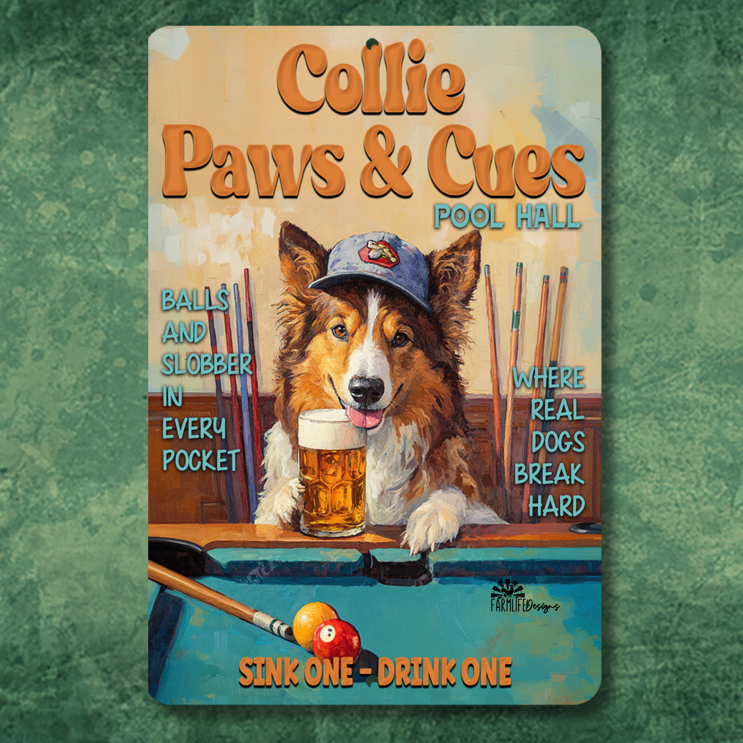 Collie Beer Sports Bar Sign Paws & Cues Dog Metal Tin