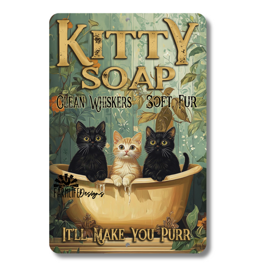 Cat Bathroom Sign Kitty Soap bath metal tin 2 sizes