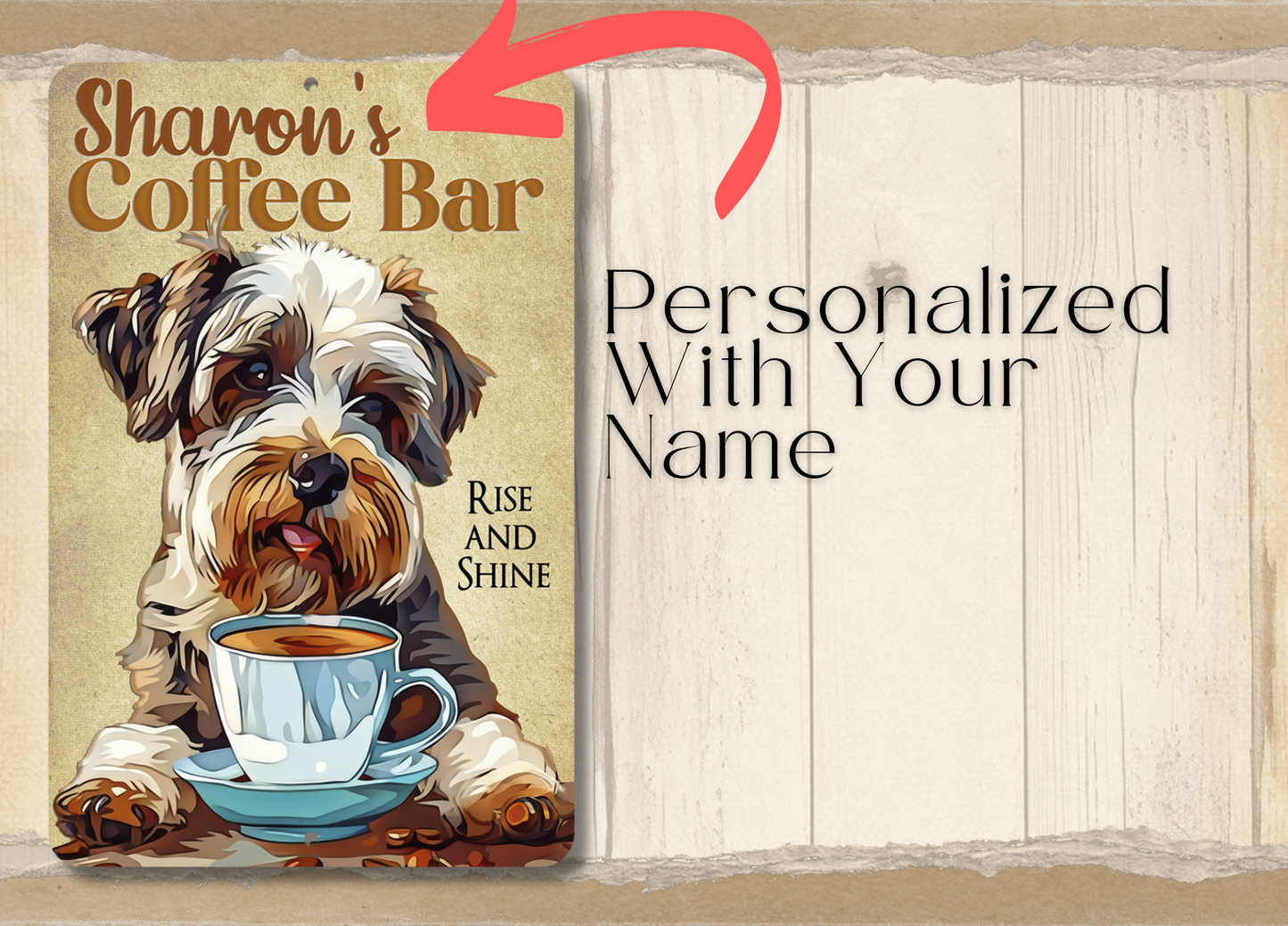 Personalized Schnauzer Coffee Bar Dog Sign - customized with your name