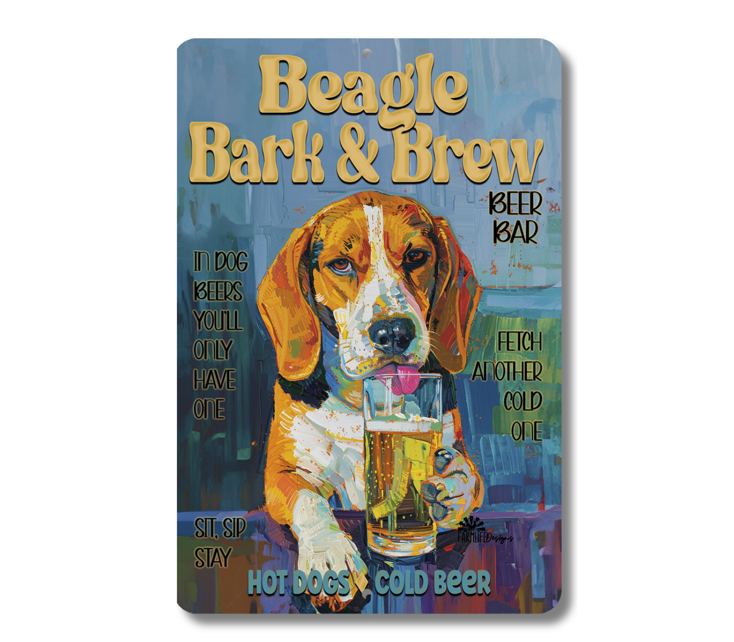 Beagle Beer Bar Sign, Bark and Brew pub metal tin dog wall art
