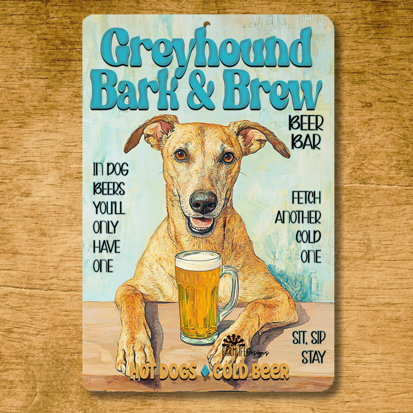 Greyhound Coffee Bar Sign Bark and Brew Dog Metal Tin