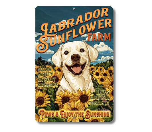 Yellow Lab Sunflower Farm Sign Labrador Retriever Dog Metal Tin