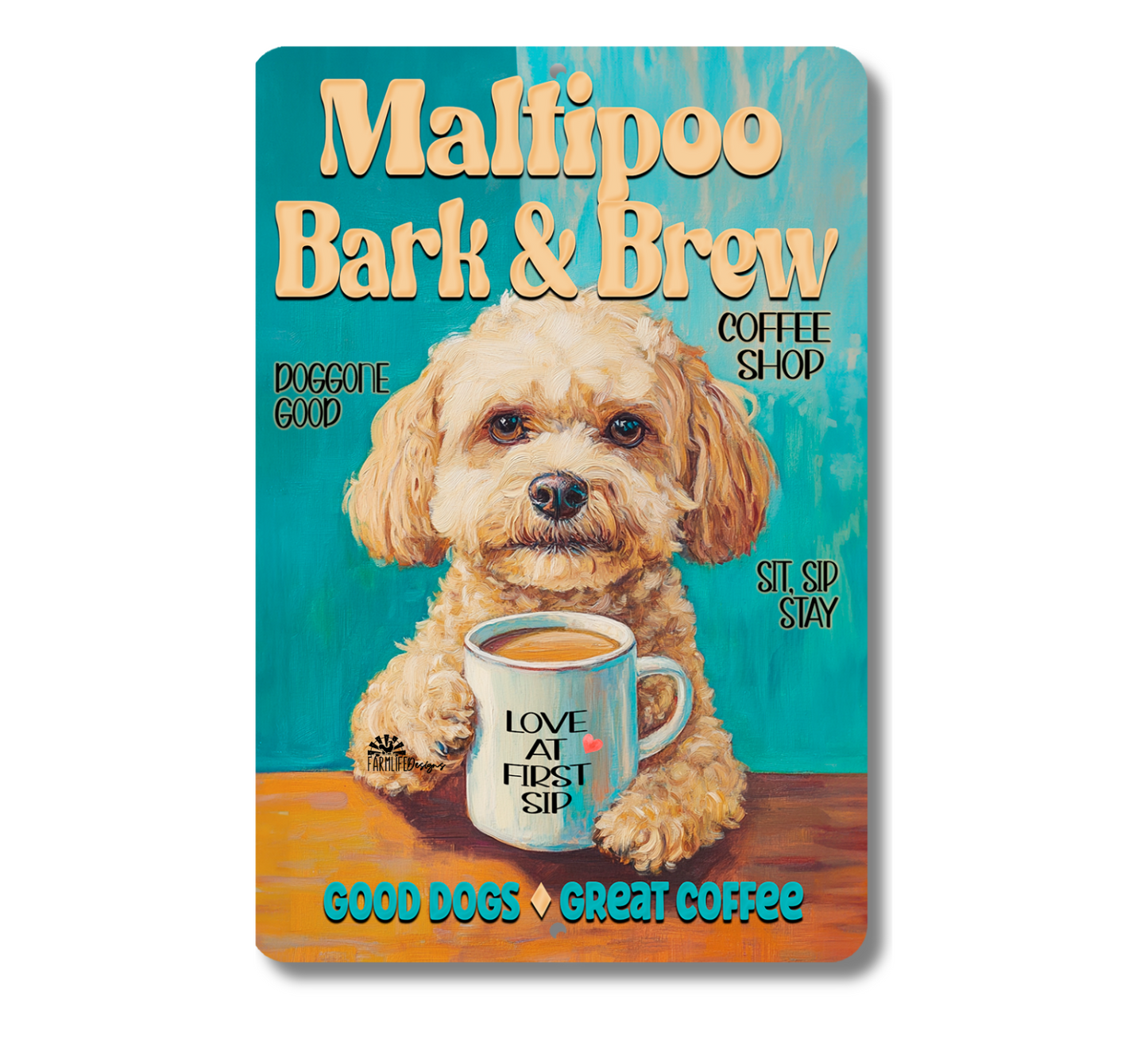 Maltipoo Coffee Bar Sign Dog Bark & Brew Metal Tin