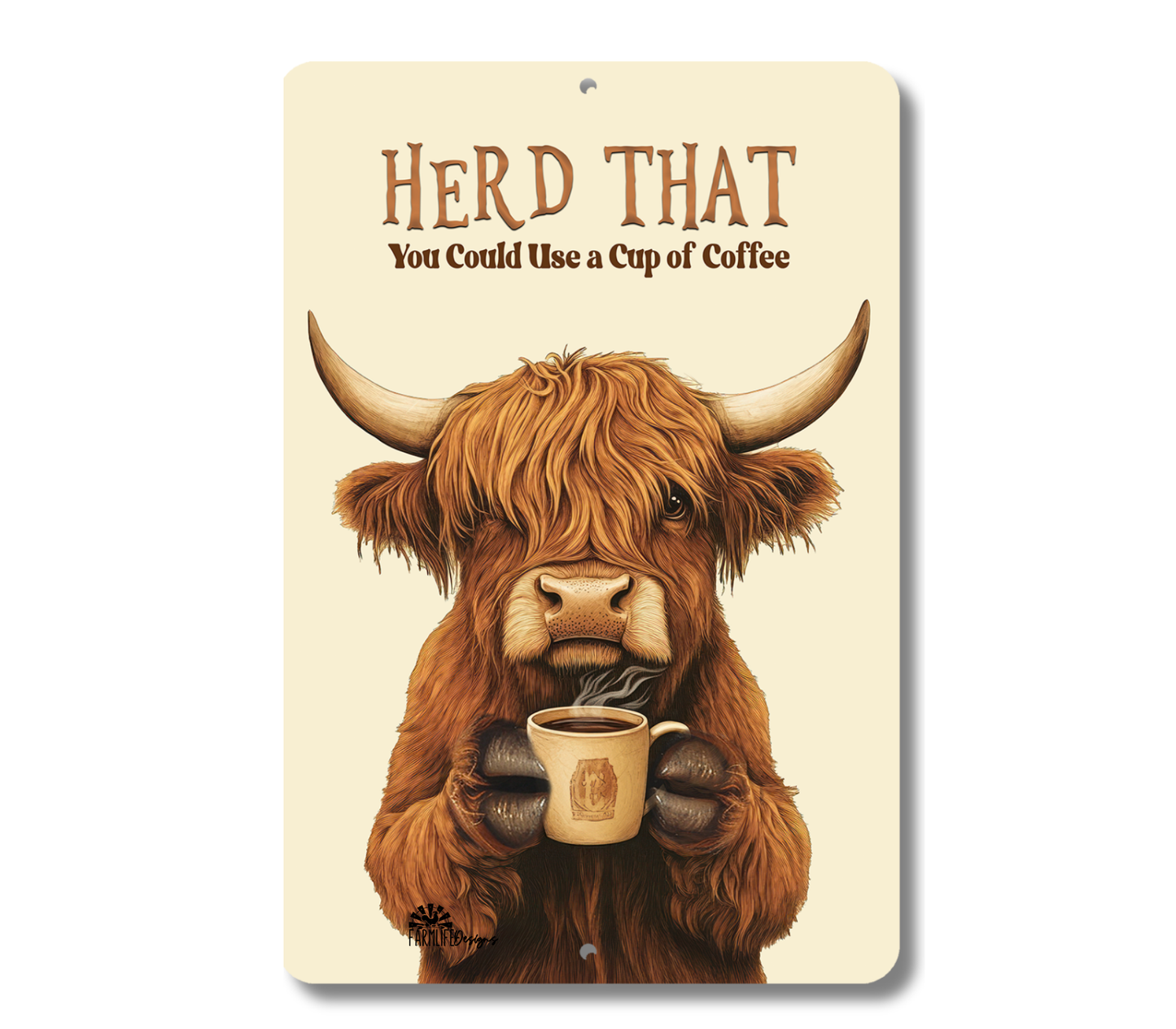 Highland Cow Herd That You Could Use a Cup of Coffee Funny Fluffy Cow metal tin 2 sizes