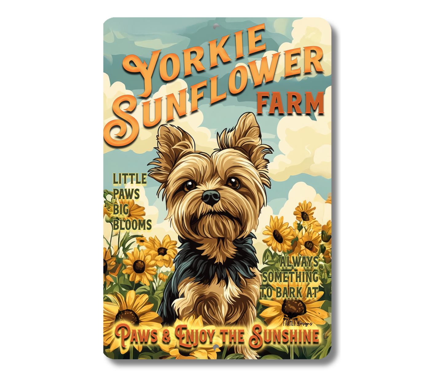 Yorkshire Terrier Sunflower Farm Sign Yorkie Dog Metal Tin