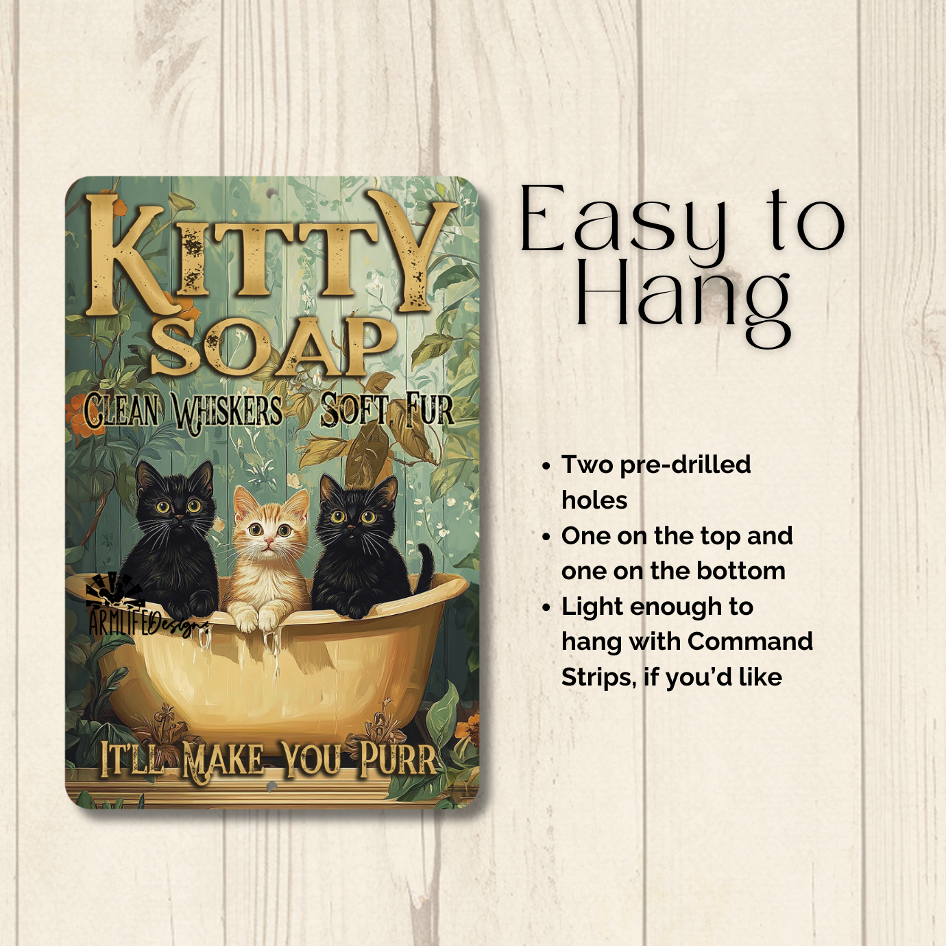 Cat Bathroom Sign Kitty Soap bath metal tin 2 sizes