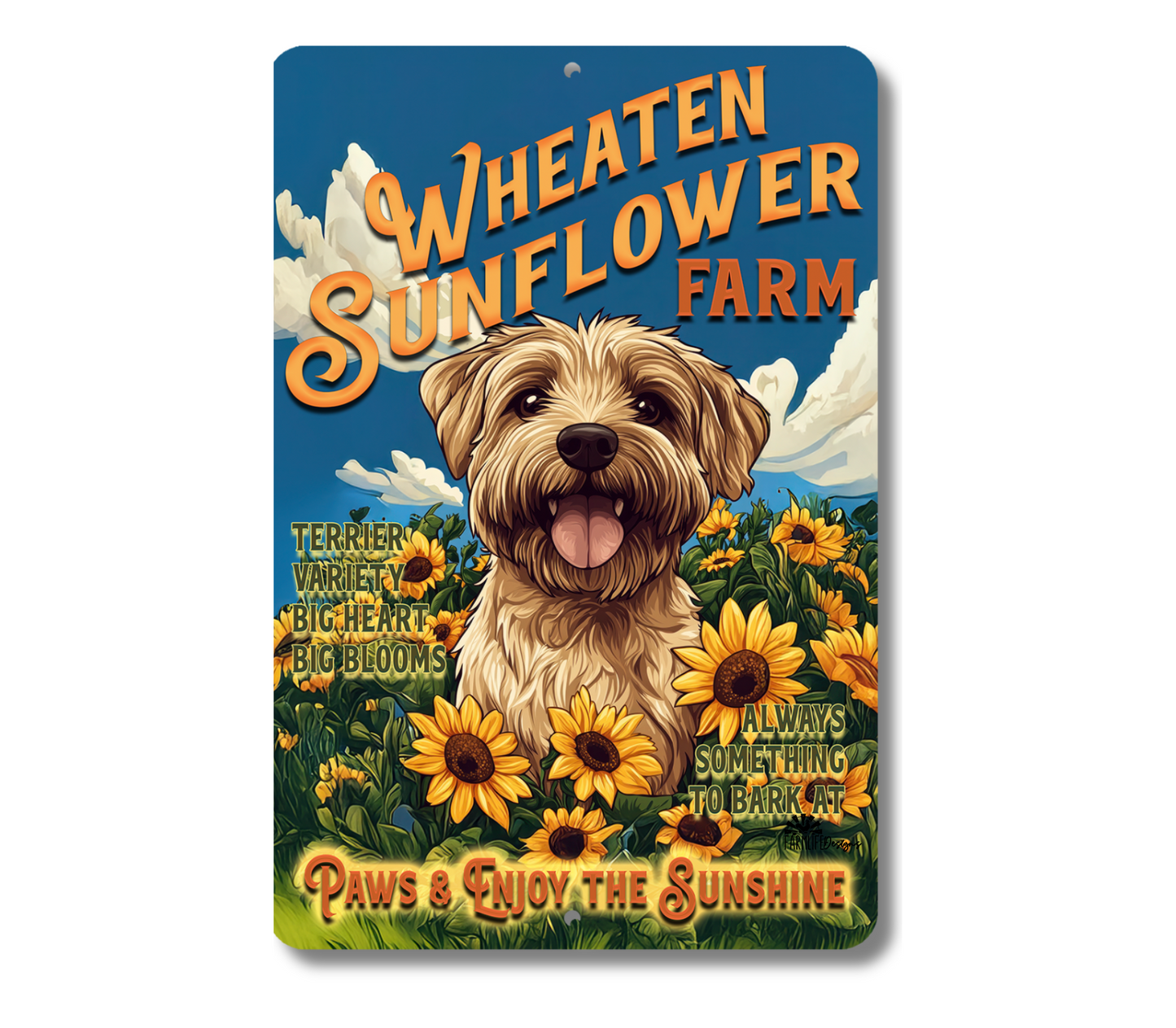 Wheaten Terrier Sunflower Farm Sign Dog Metal Tin