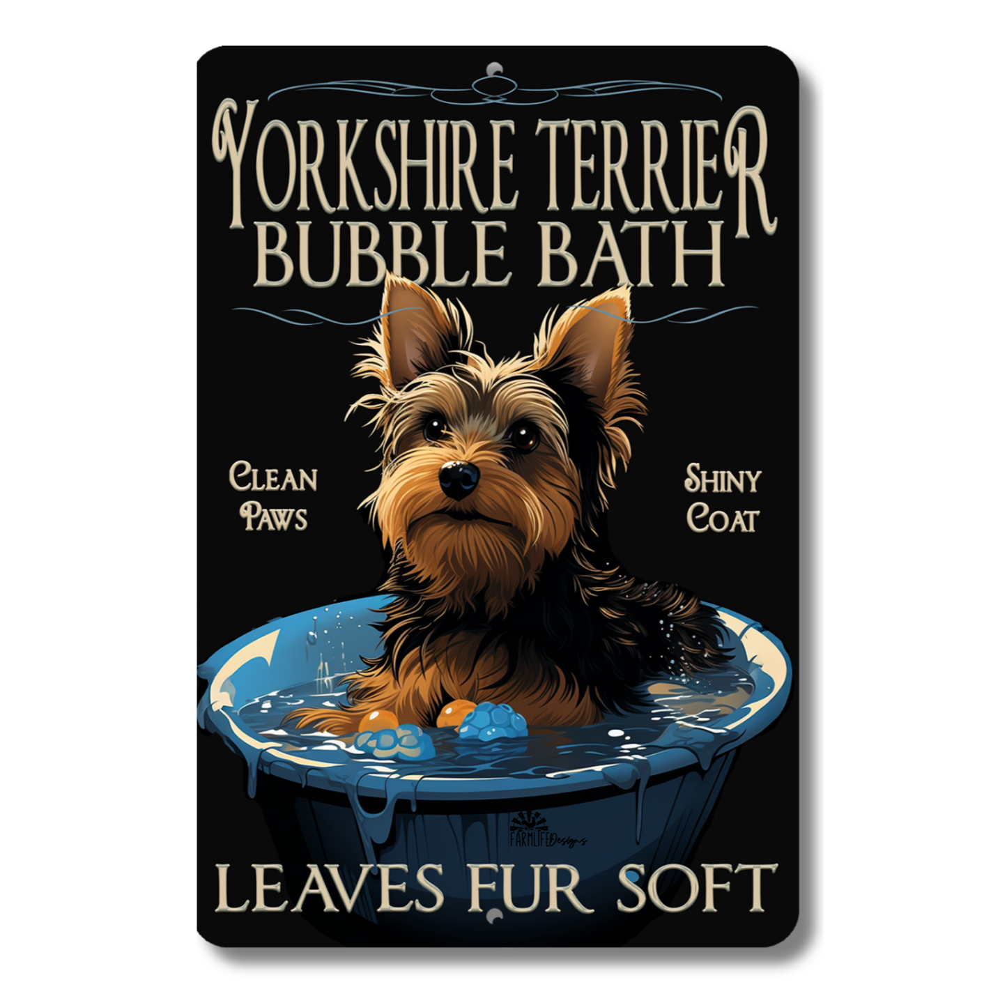 Yorkshire Terrier Bubble Bath Sign Yorkie Dog Bathroom Metal Tin