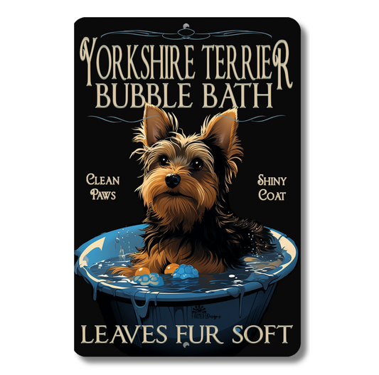 Yorkshire Terrier Bubble Bath Sign Yorkie Dog Bathroom Metal Tin