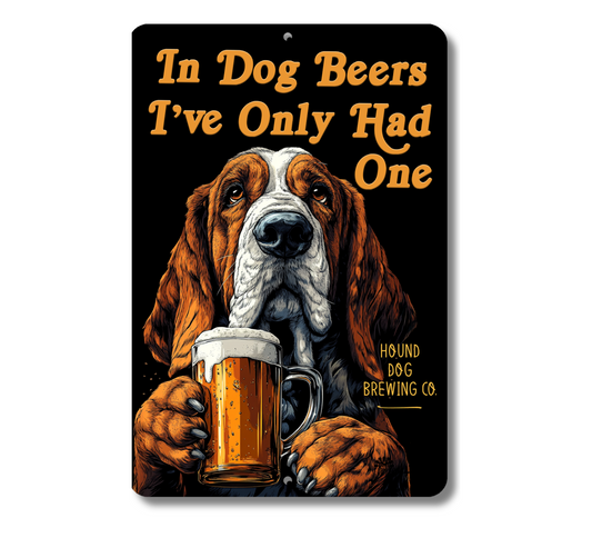 Basset Hound Sign In Dog Beers funny man cave bar metal tin
