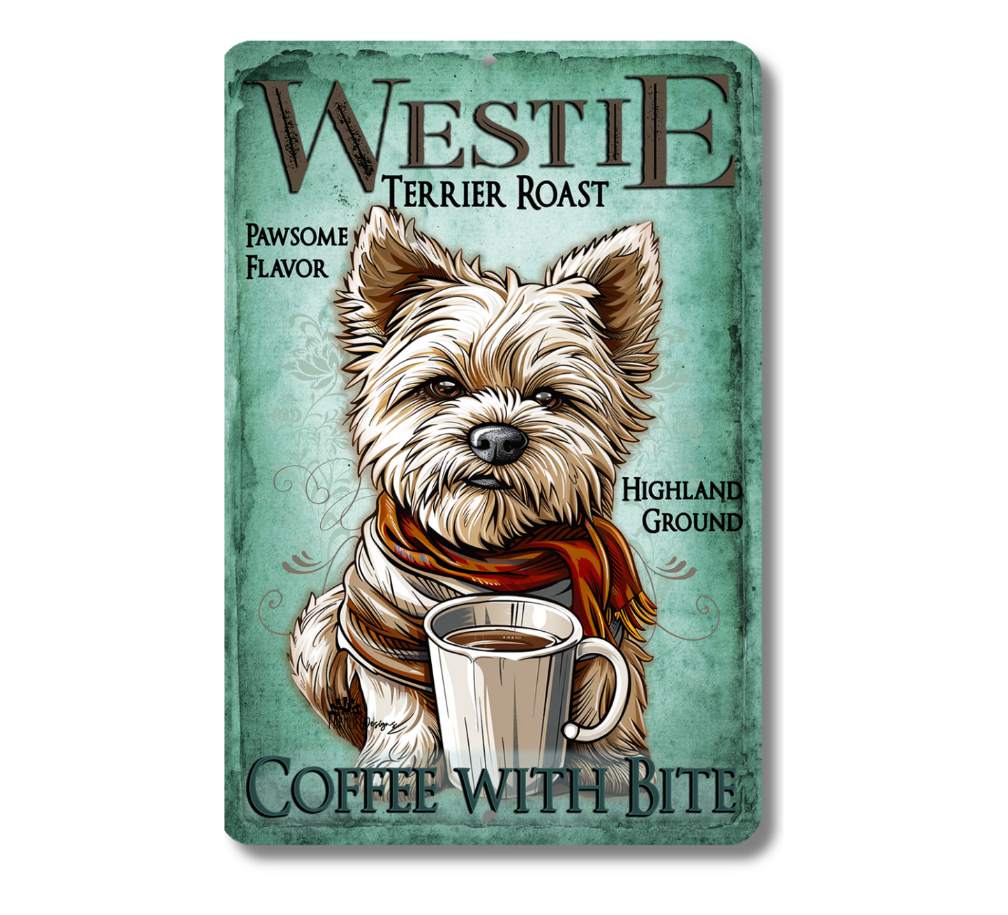 Westie Coffee Bar Sign West Highland Terrier Dog Metal Tin
