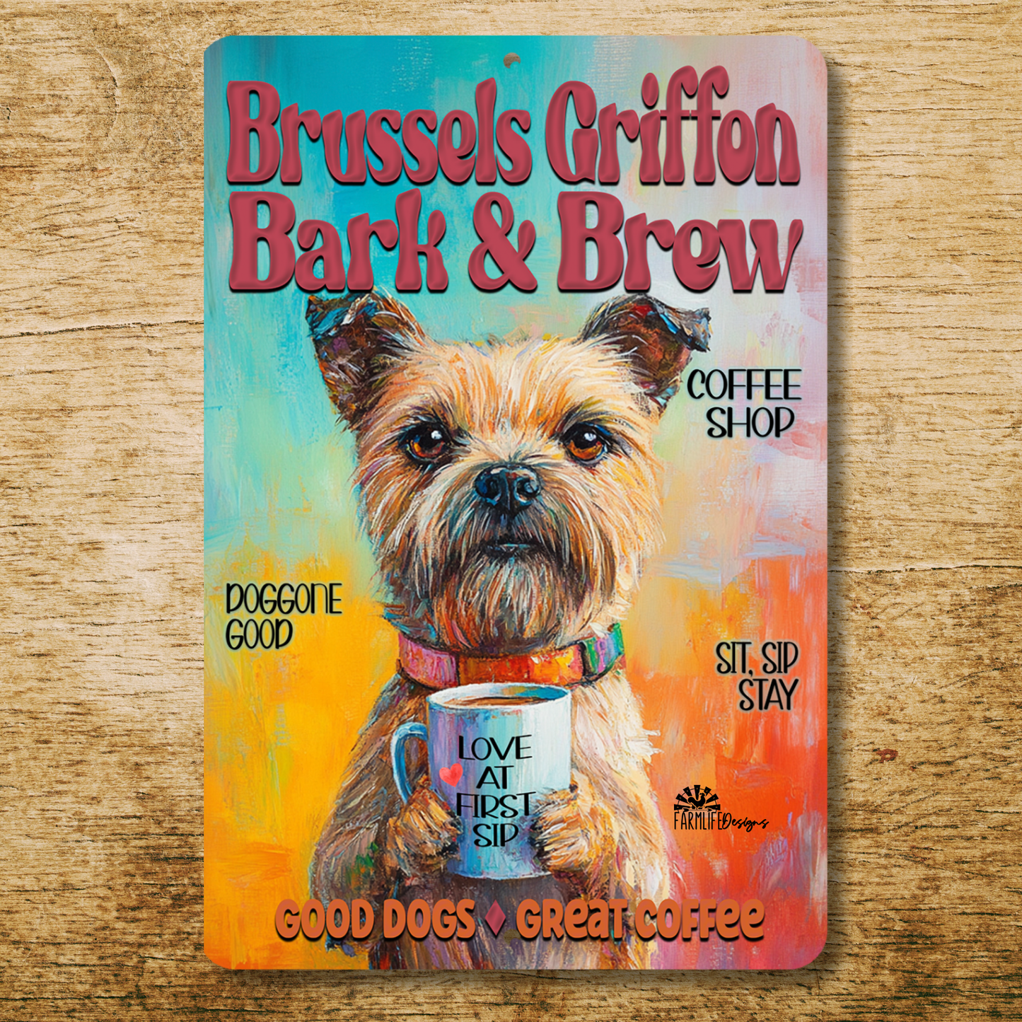 Brussels Griffon Coffee Bar Sign Bark and Brew Dog Metal Tin