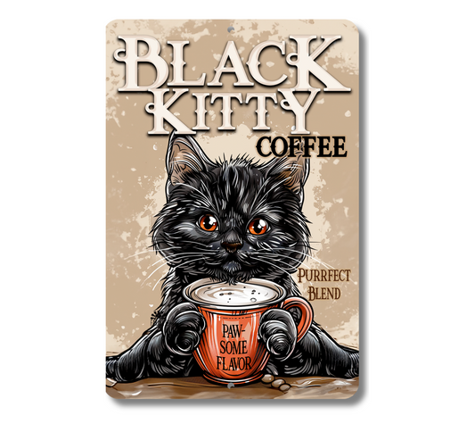Cat Sign, Black Kitty Coffee metal tin