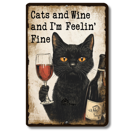 Cat Sign, Black Cats and Wine and Feelin' Fine metal tin