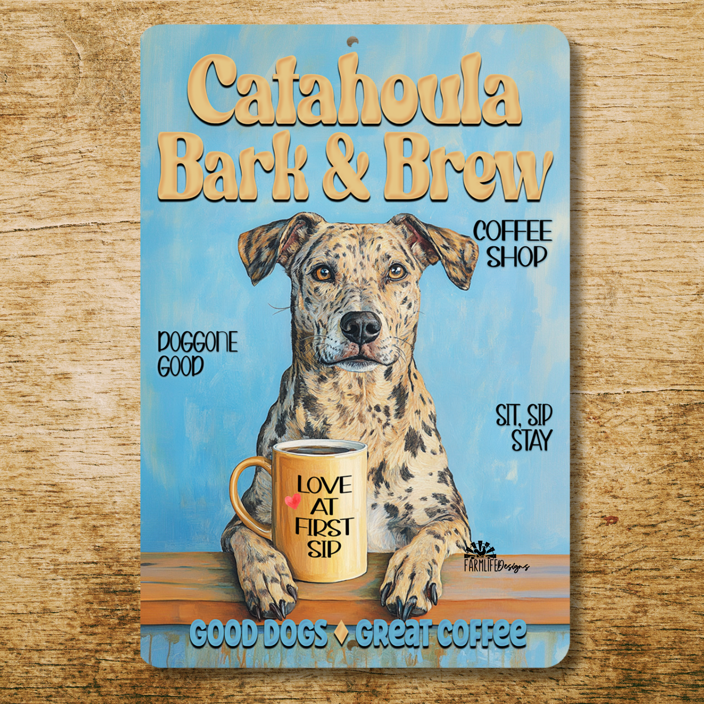 Catahoula Leopard Dog Coffee Bar Sign Bark and Brew Dog Metal Tin