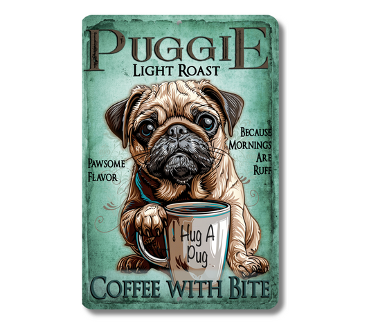 Pug Coffee Bar Sign Dog Metal Tin