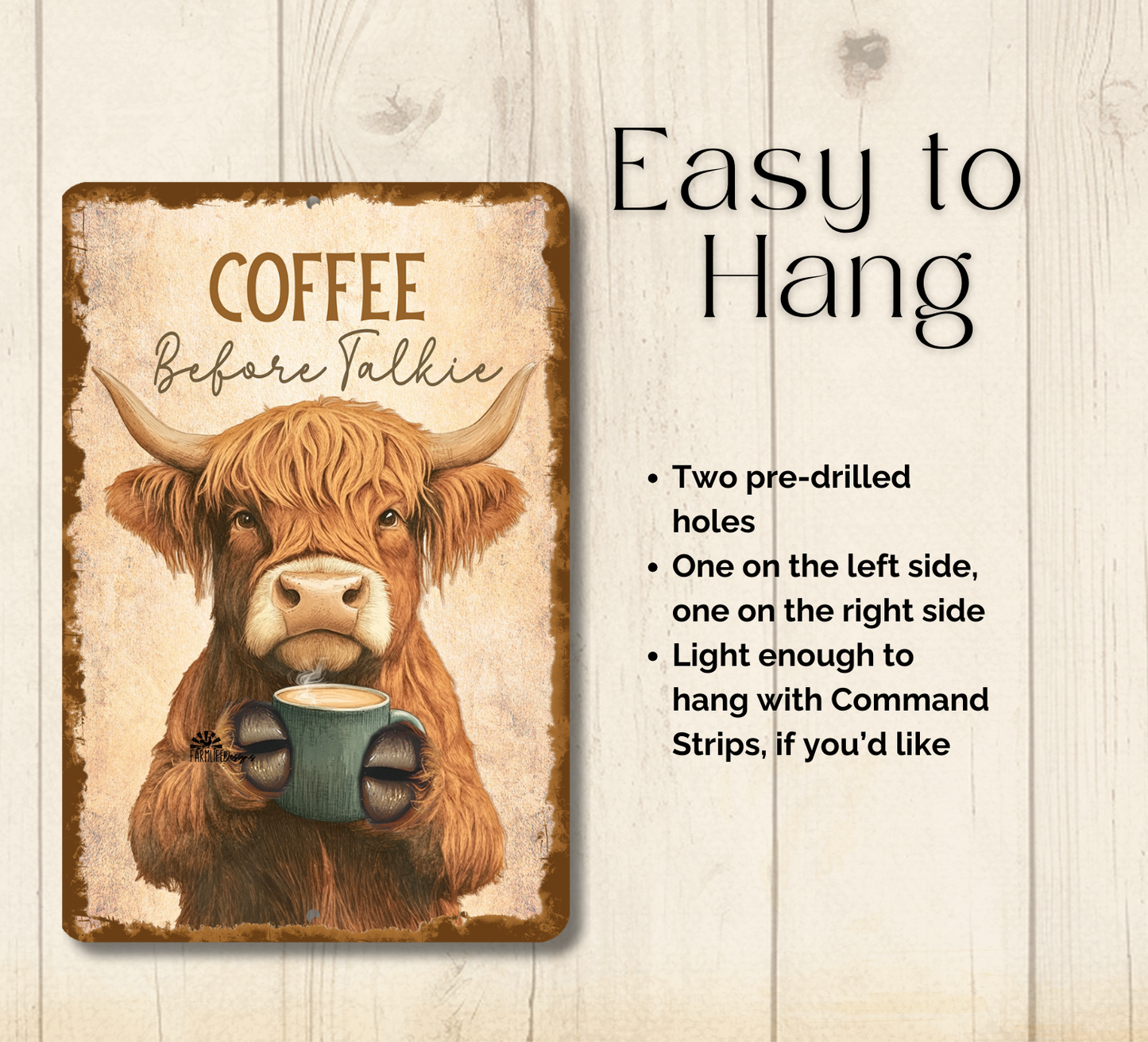 Highland Cow Coffee Bar Sign Coffee Before Talkie fluffy cows metal tin 2 sizes