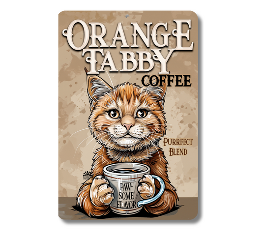 Cat Sign, Orange Tabby Kitty Coffee metal tin