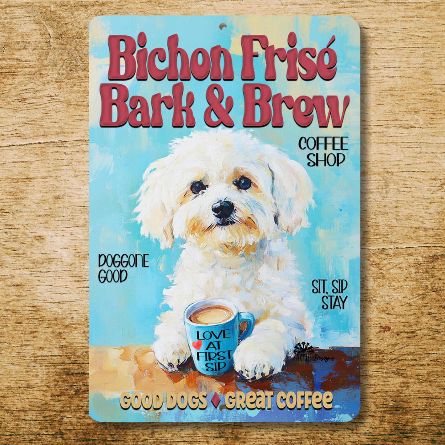 Bichon Frise Coffee Bar Sign Bark and Brew Dog Metal Tin