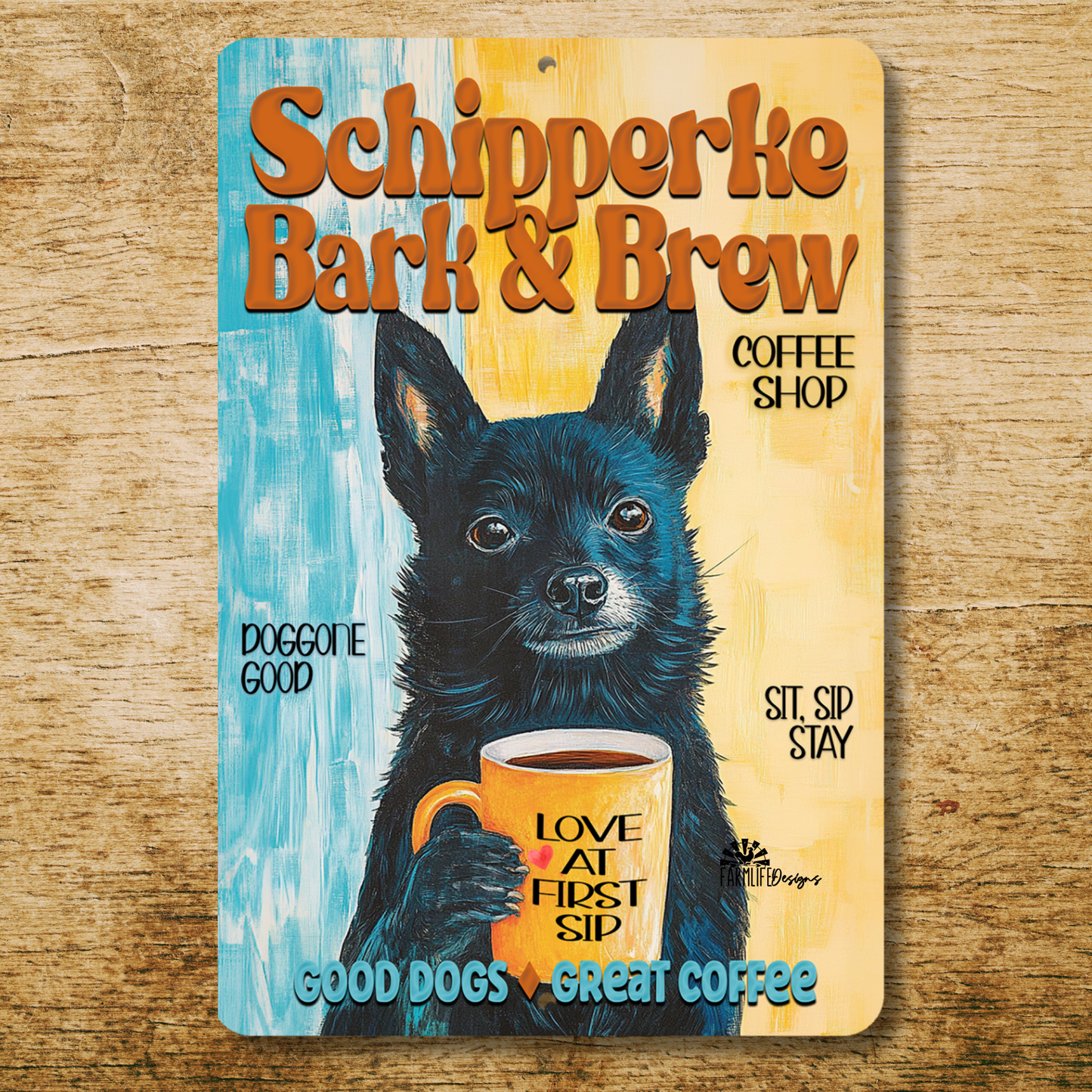 Schipperke Coffee Bar Sign Bark and Brew Dog Metal Tin
