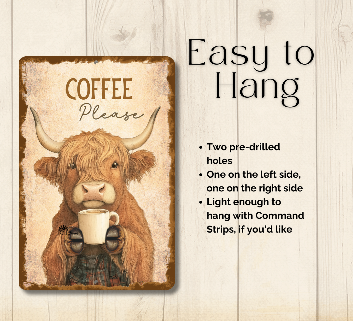 Highland Cow Coffee Bar Sign Coffee Please fluffy cows metal tin 2 sizes