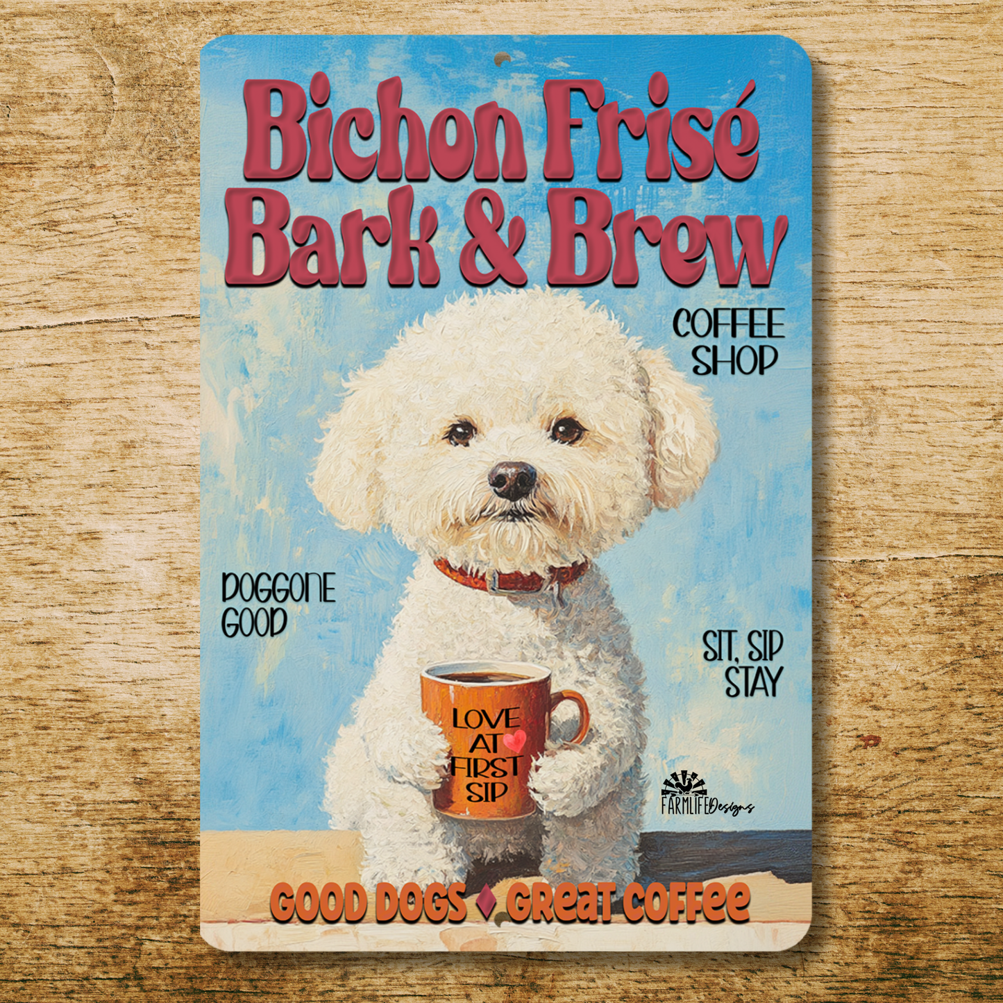 Bichon Frise Coffee Bar Sign Bark and Brew Dog Metal Tin
