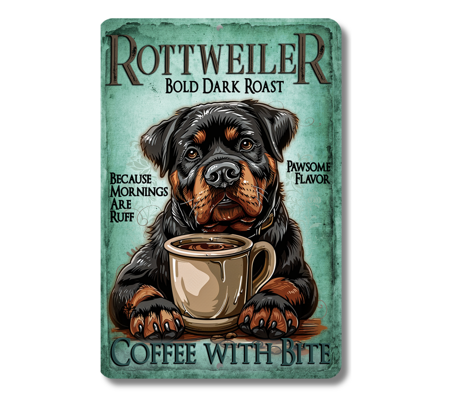 Rottweiler Coffee Bar Sign Dog Metal Tin