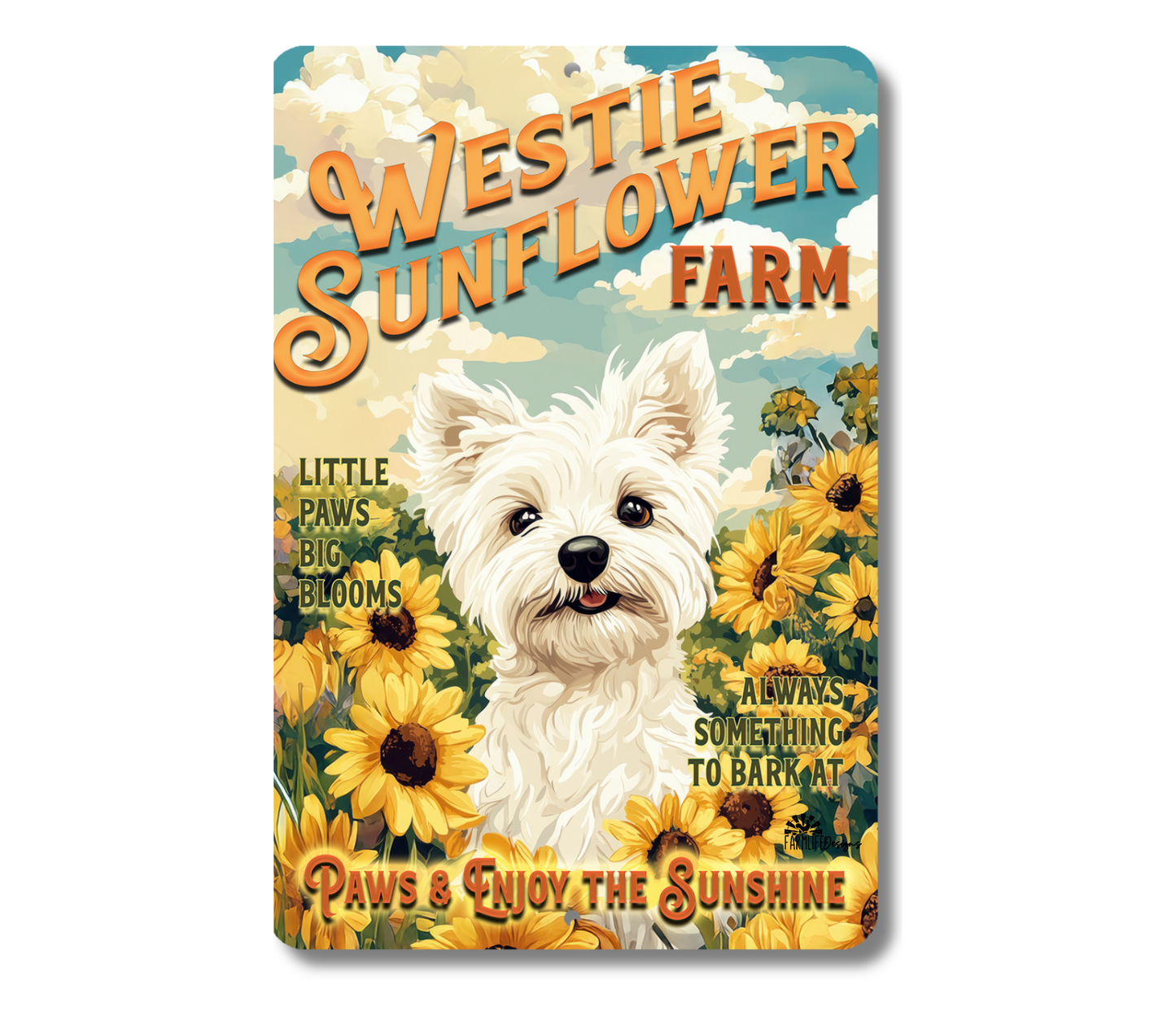 Westie Sunflower Farm Sign West Highland Terrier Dog Metal Tin