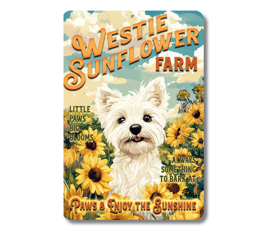 Westie Sunflower Farm Sign West Highland Terrier Dog Metal Tin