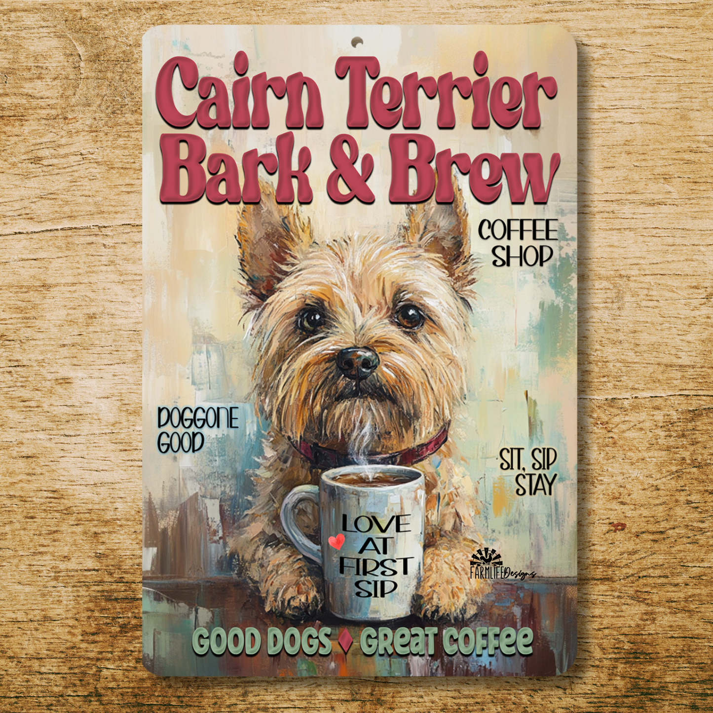 Cairn Terrier Coffee Bar Sign Bark and Brew Dog Metal Tin
